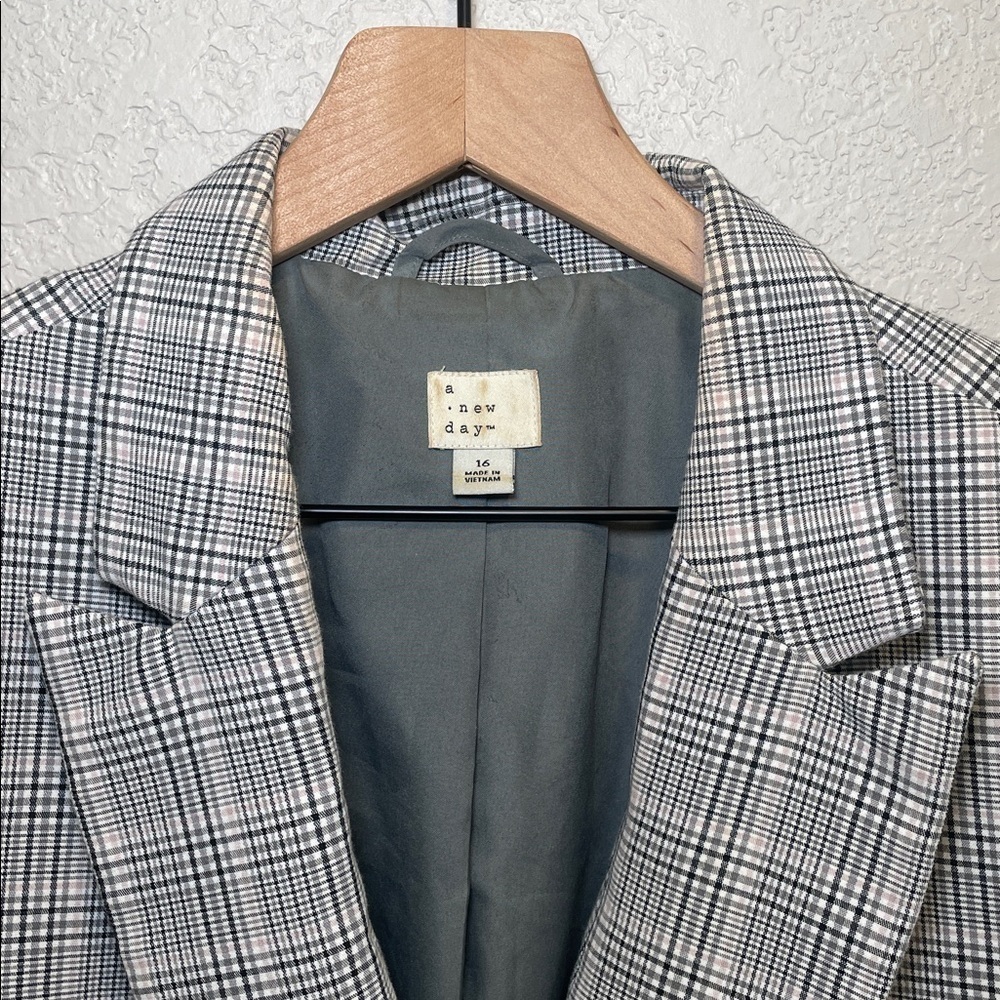 A New Day Size 16 Plaid Blazer Black White Check Tailored Career Work Jacket - Picture 5 of 9